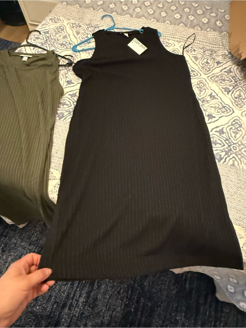 Nine West Black Ribbed Sleeveless Midi Dress